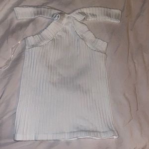 Ribbed white off the shoulder tank